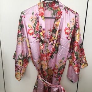 Pink Satin Floral Robe - Bridesmaid / Bride Bridal
